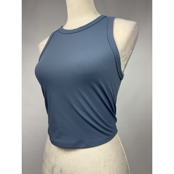 Athleta Transcend Crop Tank Rib Grey Blue Small T-back Cropped Sleeveless - Picture 12 of 12